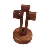 Maxbell Walnut Wood Cross Statue Decoration Artwork Sacred for Tabletop Memorial Round Base