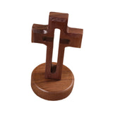 Maxbell Walnut Wood Cross Statue Decoration Artwork Sacred for Tabletop Memorial Round Base