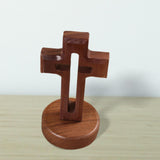 Maxbell Walnut Wood Cross Statue Decoration Artwork Sacred for Tabletop Memorial Round Base