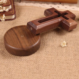 Maxbell Walnut Wood Cross Statue Decoration Artwork Sacred for Tabletop Memorial Round Base