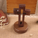 Maxbell Walnut Wood Cross Statue Decoration Artwork Sacred for Tabletop Memorial Round Base