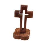 Maxbell Walnut Wood Cross Statue Decoration Artwork Sacred for Tabletop Memorial Flower Base