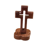Maxbell Walnut Wood Cross Statue Decoration Artwork Sacred for Tabletop Memorial Flower Base