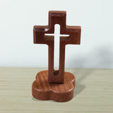 Maxbell Walnut Wood Cross Statue Decoration Artwork Sacred for Tabletop Memorial Flower Base