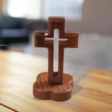 Maxbell Walnut Wood Cross Statue Decoration Artwork Sacred for Tabletop Memorial Flower Base