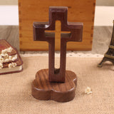 Maxbell Walnut Wood Cross Statue Decoration Artwork Sacred for Tabletop Memorial Flower Base