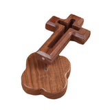 Maxbell Walnut Wood Cross Statue Decoration Artwork Sacred for Tabletop Memorial Flower Base