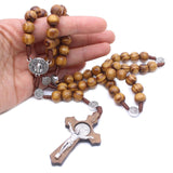 Maxbell Rosary Cross Necklace Wooden Rosaries Jewelry Rosary Decor Jewelry Gift