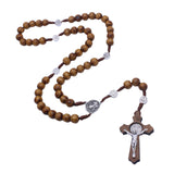 Maxbell Rosary Cross Necklace Wooden Rosaries Jewelry Rosary Decor Jewelry Gift