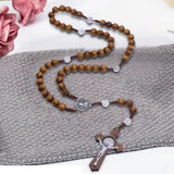 Maxbell Rosary Cross Necklace Wooden Rosaries Jewelry Rosary Decor Jewelry Gift