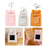 Maxbell Plush Keychain Holder Photo Sleeves Plush Protective Case for Bus Card pink