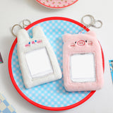 Maxbell Plush Keychain Holder Photo Sleeves Plush Protective Case for Bus Card pink