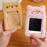 Maxbell Plush Keychain Holder Photo Sleeves Plush Protective Case for Bus Card pink