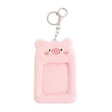 Maxbell Plush Keychain Holder Photo Sleeves Plush Protective Case for Bus Card pink