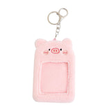 Maxbell Plush Keychain Holder Photo Sleeves Plush Protective Case for Bus Card pink