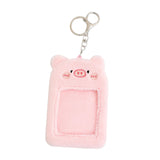 Maxbell Plush Keychain Holder Photo Sleeves Plush Protective Case for Bus Card pink