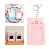 Maxbell Plush Keychain Holder Photo Sleeves Plush Protective Case for Bus Card pink