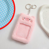 Maxbell Plush Keychain Holder Photo Sleeves Plush Protective Case for Bus Card pink