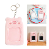 Maxbell Plush Keychain Holder Photo Sleeves Plush Protective Case for Bus Card pink