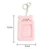 Maxbell Plush Keychain Holder Photo Sleeves Plush Protective Case for Bus Card pink