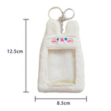 Maxbell Plush Keychain Holder Photo Sleeves Plush Protective Case for Bus Card white