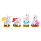 Maxbell 4x Lovely Rabbit Statue DIY Handmade for Fairy Garden Decoration