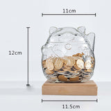 Maxbell Clear Lucky Cat Piggy Bank Ornaments Saving Money Box Glass for party