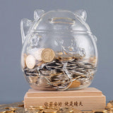 Maxbell Clear Lucky Cat Piggy Bank Ornaments Saving Money Box Glass for party