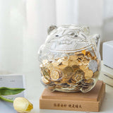 Maxbell Clear Lucky Cat Piggy Bank Ornaments Saving Money Box Glass for party