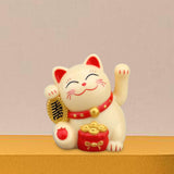Maxbell Lovely Cat with Waving Arm Animal Figures for Living Room Table Decoration Yellow