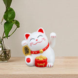 Maxbell Lovely Cat with Waving Arm Animal Figures for Living Room Table Decoration White