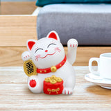 Maxbell Lovely Cat with Waving Arm Animal Figures for Living Room Table Decoration White
