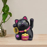 Maxbell Lovely Cat with Waving Arm Animal Figures for Living Room Table Decoration Black