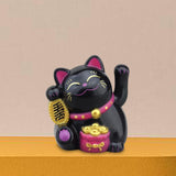 Maxbell Lovely Cat with Waving Arm Animal Figures for Living Room Table Decoration Black