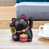 Maxbell Lovely Cat with Waving Arm Animal Figures for Living Room Table Decoration Black