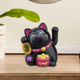 Maxbell Lovely Cat with Waving Arm Animal Figures for Living Room Table Decoration Black