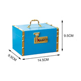 Maxbell Retro Wooden Piggy Bank Treasure Box with Handle Password Lock Organizer Blue