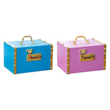 Maxbell Retro Wooden Piggy Bank Treasure Box with Handle Password Lock Organizer Blue