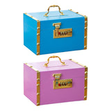 Maxbell Retro Wooden Piggy Bank Treasure Box with Handle Password Lock Organizer Blue