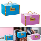 Maxbell Retro Wooden Piggy Bank Treasure Box with Handle Password Lock Organizer Blue