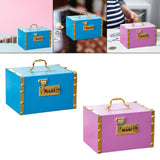 Maxbell Retro Wooden Piggy Bank Treasure Box with Handle Password Lock Organizer Blue