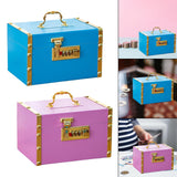 Maxbell Retro Wooden Piggy Bank Treasure Box with Handle Password Lock Organizer Blue