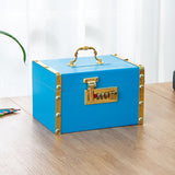 Maxbell Retro Wooden Piggy Bank Treasure Box with Handle Password Lock Organizer Blue