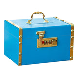 Maxbell Retro Wooden Piggy Bank Treasure Box with Handle Password Lock Organizer Blue