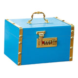 Maxbell Retro Wooden Piggy Bank Treasure Box with Handle Password Lock Organizer Blue