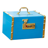 Maxbell Retro Wooden Piggy Bank Treasure Box with Handle Password Lock Organizer Blue