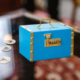 Maxbell Retro Wooden Piggy Bank Treasure Box with Handle Password Lock Organizer Blue