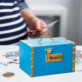 Maxbell Retro Wooden Piggy Bank Treasure Box with Handle Password Lock Organizer Blue