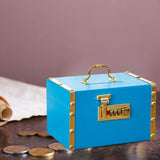 Maxbell Retro Wooden Piggy Bank Treasure Box with Handle Password Lock Organizer Blue