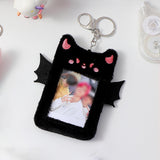 Maxbell Cartoon Plush Photo Card Holder Animal with Keychain for Birthday Gift Black